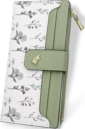 Vista 20 de Farcauo Billetera para mujer, billetera delgada para mujer, linda cartera delgada Kawaii con flores para mujer, tarjetero para mujer, Cartera