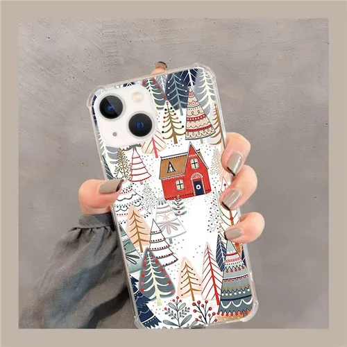 Vista 2 de Funda estética para iPhone 15 Plus, diseño de árboles y casas de pueblo navideño para iPhone 15 Plus, cubierta de suelo de nieve de invierno