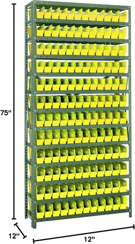 Vista 483 de Quantum QSBU-245BK Heavy Duty Shelving Unit with (7) Shelves and (24) QUS245 Black Bins for Garage Warehouse Storage Distribution 400 lb Load