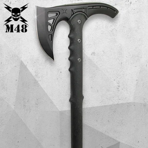 Vista 7 de M48 Kommando Survival Axe - Bastón de senderismo Hoja de acero inoxidable fundido Mango de fibra de vidrio Cubierta de hoja de goma