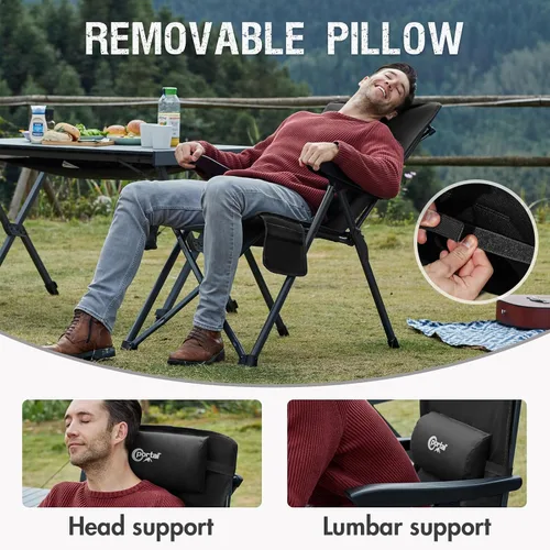 Vista 7 de Portal Silla reclinable de campamento con respaldo ajustable plegable para adultos, portátil, respaldo alto, de gran tamaño, 350 libras (negro)