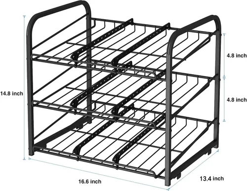 Vista 2 de Organizador de estantes para latas, dispensador apilable de 3 niveles para almacenamiento de latas, para almacenamiento de alimentos, cocina o Negro