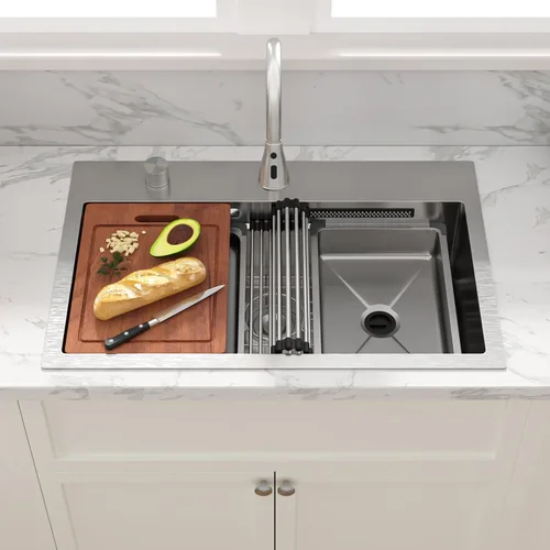 Vista 3 de Sarlai - Fregadero de cocina de cascada de 31 pulgadas, de montaje superior - 31x20 Fregadero de cocina con borde y estación de trabajo, de acero