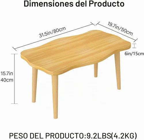 Vista 3 de Funecy Mesa de Café con Galletas Mesa Baja con 4 Patas Sólidas de Madera, Mesa de Piso para Sentarse en el Piso, Almacenamiento y Muebles para Sala