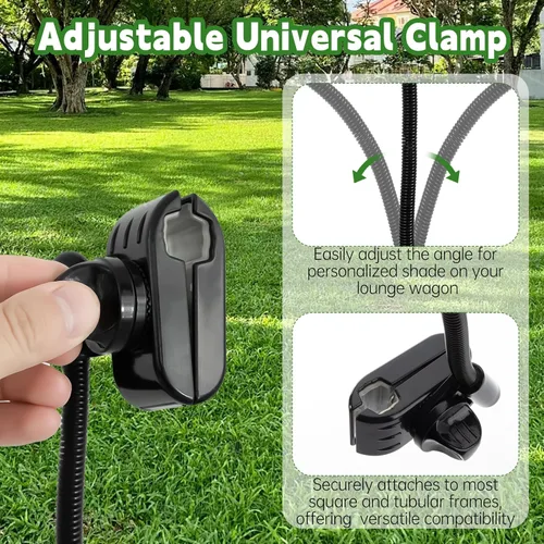 Vista 4 de Sombrilla de vagón con abrazadera universal UPF 50+, Accesorio de sombrilla de vagón ajustable para descansar, ligera para fácil transporte