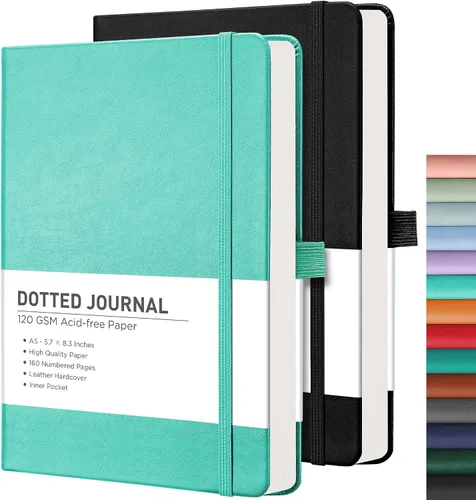 Vista 70 de RETTACY Lined Journal Notebook, 192 Numbered Pages per Pack, 5.7'' x 8.3'' 2-Pack, Leather Hardcover, 100 GSM Thick Paper, for Men & Women, Negro