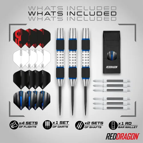 Vista 2 de RED DRAGON Axis Professional Darts Set - 85% Tungsten Darts with Flights, Shafts & Wallet, Soft Tip 18g and Steel Tip 24g - 28g