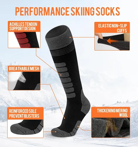Vista 4 de KEECOW Calcetines de esquí de lana merino para hombres y mujeres, 2 pares, calcetines térmicos cálidos para invierno, snowboard, caza al aire libre