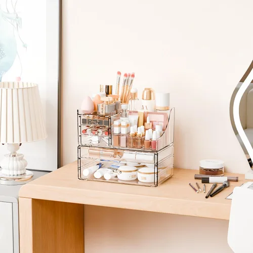 Vista 2 de Yieach 2 Pack Organizador de Maquillaje Transparente para Encimera para Vestidor, Organizador de Tocador y Baño, Organizadores Acrílicos