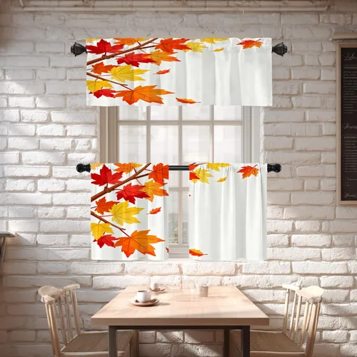 Vista 128 de Shrahala Orange Autumn Autumn Blackout Curtain Tiers, Fall Kitchen Valance Light Blocking Tier Drapes with Rod Pocket, 2 Pack 26 X 24 in