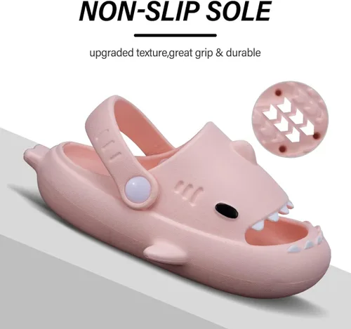 Vista 3 de GUUMOR Sandalias de tiburón para niños, pantuflas de tiburón para niños y niñas, sandalias de almohada con suela gruesa, suaves, antideslizantes