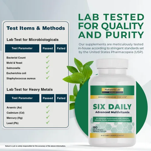 Vista 4 de Nature's Lab Six Daily Advanced Multivitamínico - Más de 90 nutrientes, minerales, antioxidantes, hierbas y alimentos integrales, 180 cápsulas