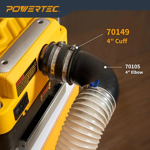 Vista 8 de POWERTEC 70149-P6 - Manguito flexible de control de polvo de 4 pulgadas con abrazaderas de manguera de acero, conector de manguera, acoplador