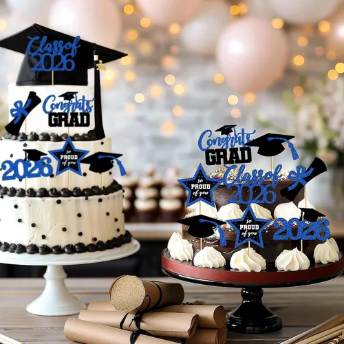 Vista 8 de 48 adornos para cupcakes graduados, 6 estilos de decoración para tartas de graduación, decoraciones de graduación de felicitaciones 2026, tapa negra