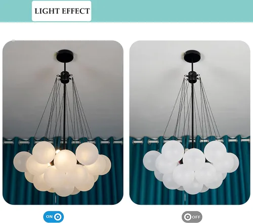 Vista 4 de Lámpara de araña de vidrio moderna con forma de bola, lámpara colgante de bricolaje, lámpara de techo decorativa de 3 luces en negro