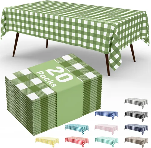 Vista 53 de Smiry 8 paquetes de manteles desechables Gingham, 54 x 108 pulgadas, manteles de plástico impermeables rectangulares en diseño a cuadros