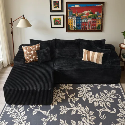 Vista 13 de Sofá modular Cloud de 96 pulgadas con tumbona, asiento profundo en forma de L, moderno sofá cama sin hueso, no requiere montaje, sofás sin hueso