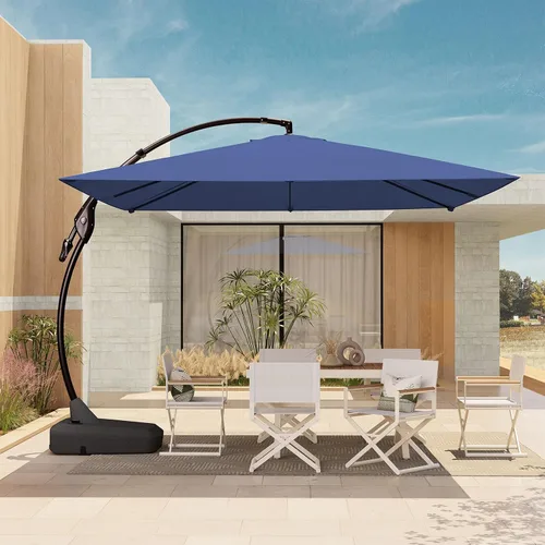 Vista 11 de Grand Patio 9x12 pies Sombrilla voladiza con base y funda para exterior, sombrilla rectangular de aluminio para terraza y jardín (Champán, 9x12 pies)
