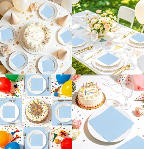 Vista 8 de 50 servilletas de cóctel de 3 capas de color azul bebé, servilletas de postre, servilletas de papel desechables para bodas, fiestas de cumpleaños