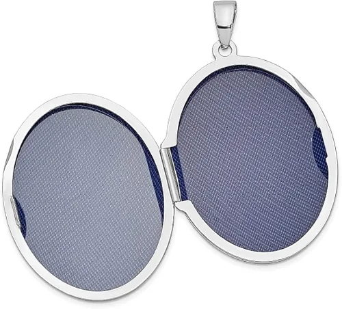 Vista 5 de Collar de cadena con dije ovalado de plata de ley 925 de 1260in con foto de 1260in que sostiene fotos joyería fina para mujeres regalos para ella