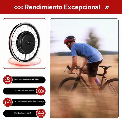 Vista 2 de Kit de conversión de bicicleta eléctrica de 1000 W 48 V con pantalla LED, cubo de rueda delantera de 20 pulgadas, impermeable, cubo de bicicleta