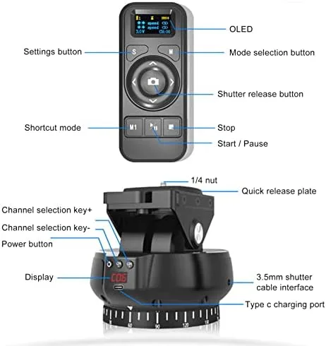 Vista 5 de Cabezal de trípode panorámico motorizado, cabezal de trípode de cámara electrónica de 2.4G + rotación de 360° + inclinación ±35° + control remoto.