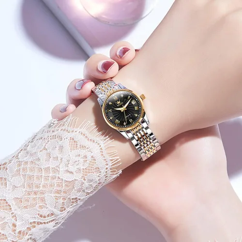 Vista 3 de OLEVS Reloj automático de mujer con diamantes mecánico de cuerda automática a la moda elegante reloj de pulsera luminoso impermeable de acero