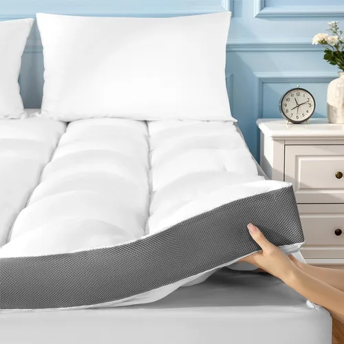 Vista 8 de LIANLAM Cubrecolchón, cubrecolchón refrescante de 1200 GSM, parte superior de almohada extra gruesa de 2 pulgadas para dolor de espalda con bolsillo