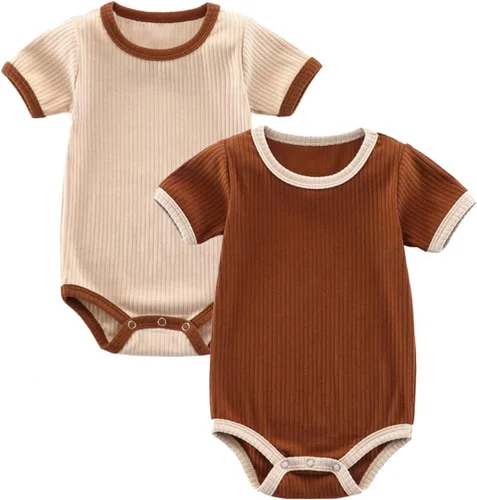 Vista 10 de Body de bebé, de manga corta, para niños y niñas, 100% algodón, unisex, con botones, paquete de 2