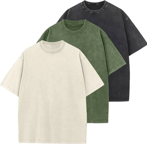 Vista 17 de Camisetas de algodón para hombre, de gran tamaño, unisex, de manga corta, casual, holgada, de lavado, unicolor, básicas A-Negro