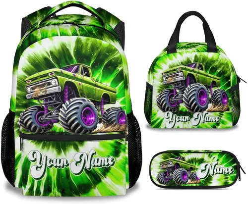 Vista 13 de UNIKITTY Mochila para niños con nombre personalizado, juego de 3 piezas con bolsa de almuerzo y estuche para lápices, bolsa escolar de 17 pulgadas