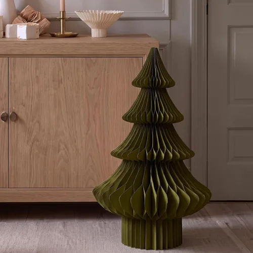 Vista 5 de Spiareal Árbol de Navidad de papel de panal extra grande de 2 pies de color Blanco beige