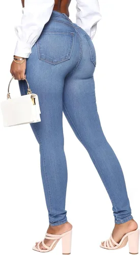 Vista 65 de KUNMI - Pantalones de mezclilla clásicos de cintura alta para mujer, elásticos, con efecto de levantamiento de glúteos, ajustados