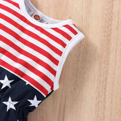 Vista 4 de LUZOZEZO Mameluco de borla con bandera americana para bebé niña pequeña con diadema