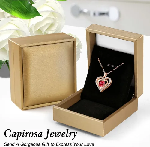 Vista 5 de capirosa Forever Love Heart Birthstone Necklaces for Women 925 Sterling Silver Rose Gold Pendant Diamond Jewelry Valentines Day Christmas