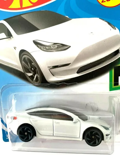 Vista 3 de DieCast Hot Wheels Tesla Model 3, 174/250 [Blanco] 2019 Verde Speed 1/5