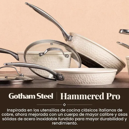 Vista 2 de GOTHAM STEEL Hammered 10 Pc Pots and Pans Set Non Stick Ceramic Cookware Hammered Cream