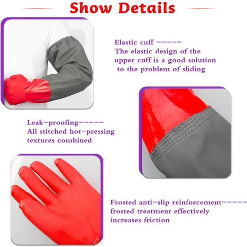 Vista 4 de Coopache Guantes de estanque de brazo completo con forro de algodón, guantes impermeables extra largos para limpieza de estanques/industria