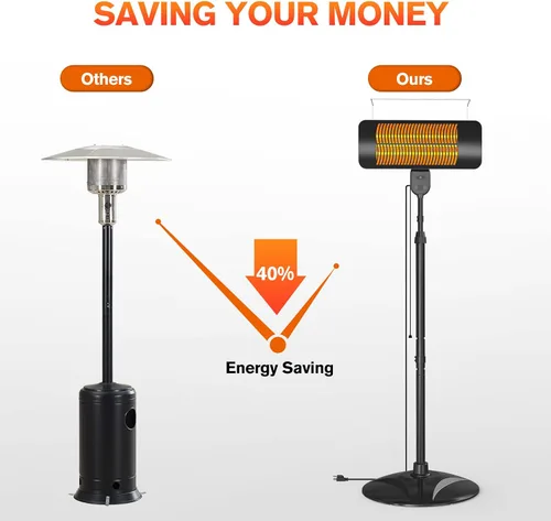 Vista 7 de Calentadores para exteriores para patio, 1500 W, 3 modos de calor y temporizador de 12 horas, calentador eléctrico impermeable IP54 con altura