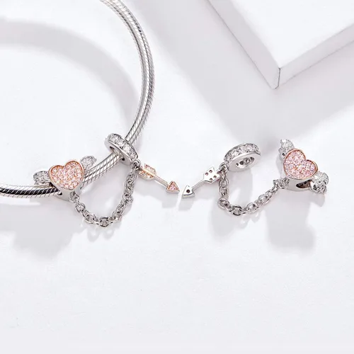 Vista 5 de Abalorio de plata de ley 925 con diseño de corazón auténtico, 100 % auténtico, para pulsera Pandora, collar de mujer, metal común, Abalorios de oro