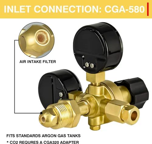 Vista 5 de Soldadura de gas de los medidores del regulador del argón del CO2, regulador del gas del argón 0-4500PSI para la soldadura de Mig Tig, conexión