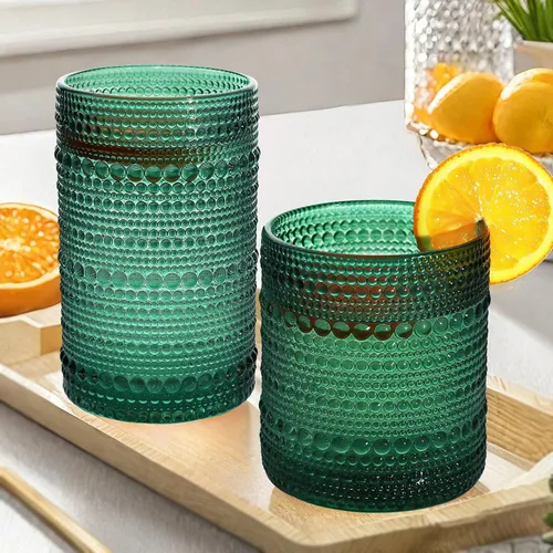 Vista 10 de Juego de Vasos de Beber Vintage Hobnail, Juego de Cristalería de 8 Vasos, Vasos Highball de 12 oz y 10 oz, Vaso Tumbler para Cócteles, Whisky, Jugo