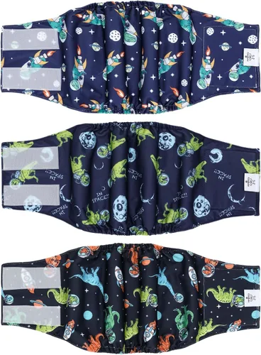Vista 21 de CuteBone - Pañales lavables para perro macho, banda abdominal, paquete de 3 unidades, color negro, modelo DM54XS