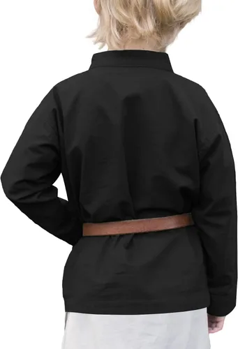 Vista 2 de Ryannology Camisa medieval con cordones para niños, disfraz de pirata, mercenario, escocés, renacentista, para niños, vikingo, Halloween, cosplay