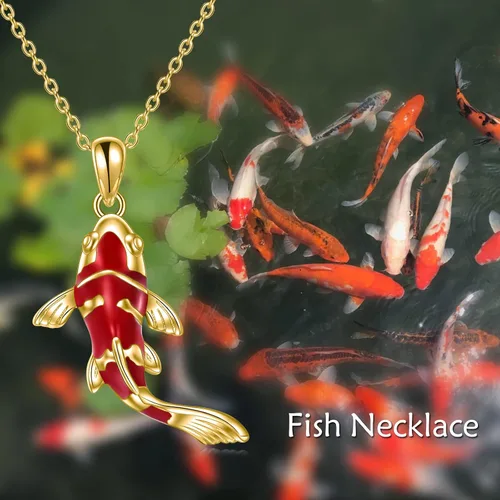 Vista 6 de Collar de pez Koi para mujer, plata de ley, pez rojo, regalo para amantes de los peces