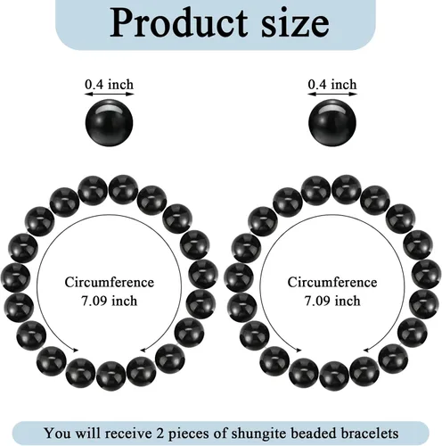 Vista 2 de Hicarer 2 pulseras de shungita negras con cuentas de shungita, piedras elásticas de cristal, joyería energética, poderoso defensor espiritual