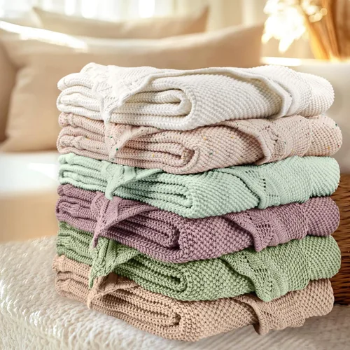 Vista 7 de Manta de punto para bebés para niños y niñas, 100% algodón, manta para cuna y cochecito para recién nacidos, bebés, niños pequeños, crema, 40 x 31