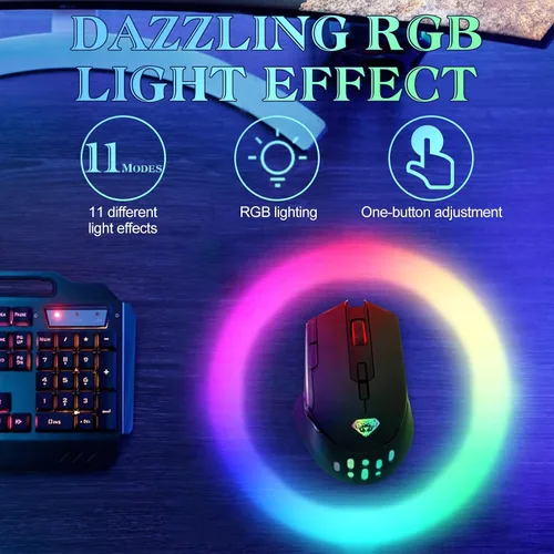 Vista 3 de VEGCOO Wireless Gaming Mouse, Slient Gaming Mouse with Double Click & Back to Desktop Key, Rechargeable RGB Gamer Mouse with Side Buttons