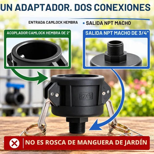 Vista 3 de IBC - Adaptador de mano, Camlock hembra de 2 pulgadas a NPT macho de 3/4