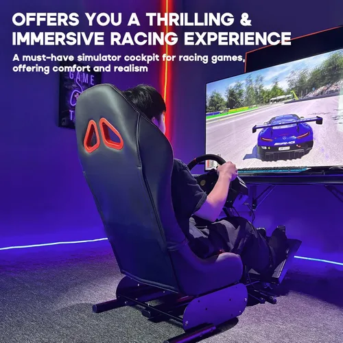 Vista 3 de DIWANGUS Racing Simulator Cockpit Racing Wheel Stand with Seat Gaming Chair Sim Racing Cockpit for G29 G920 G923 G27 G25 T248X T248 T300RS T150 458